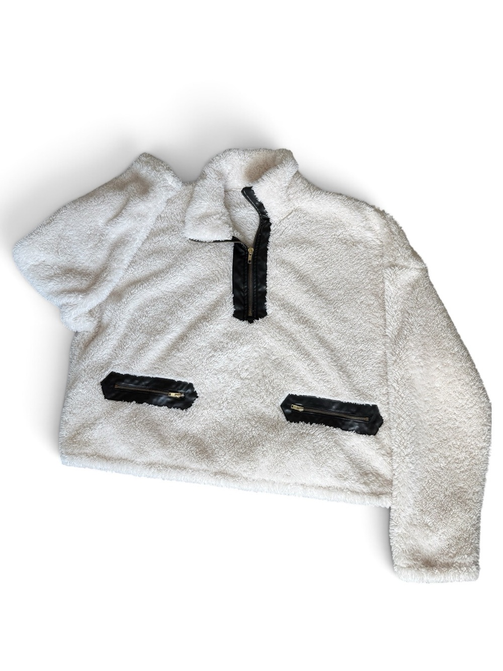 LNA White Sherpa Half-Zip Pullover with Black Trim